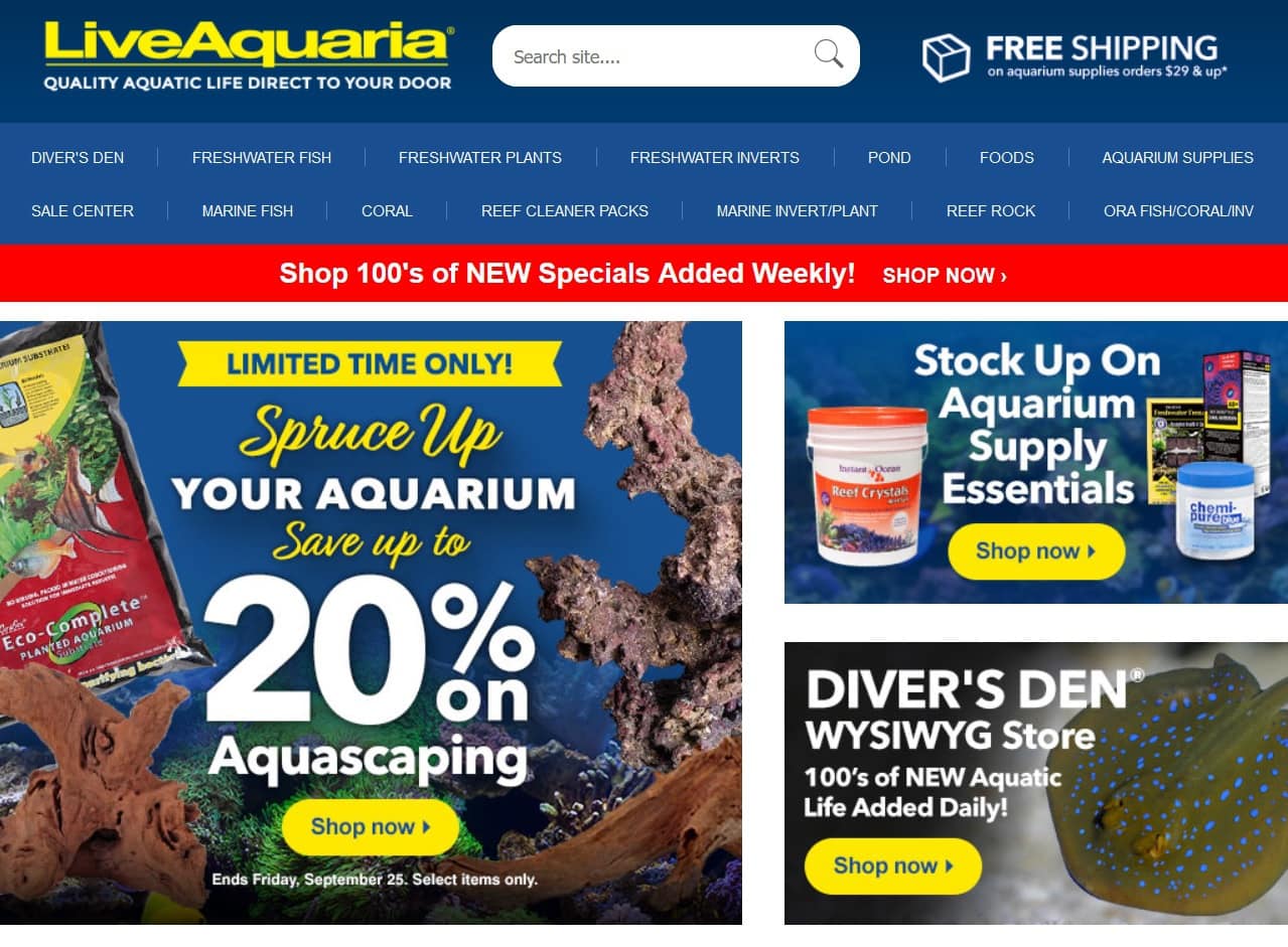 liveaquaria website homepage