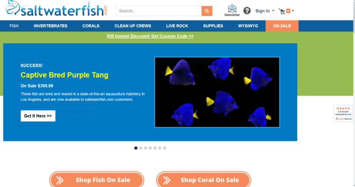 saltwaterfish.com desktop website