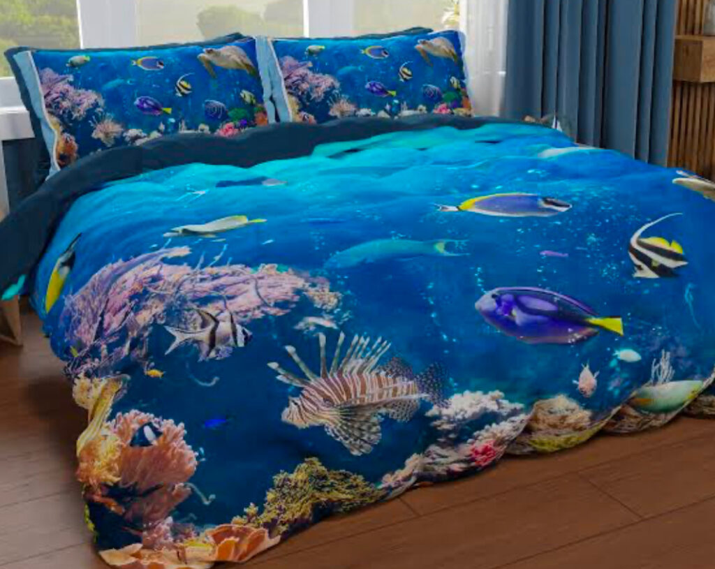 Aquatic print bed coverings.