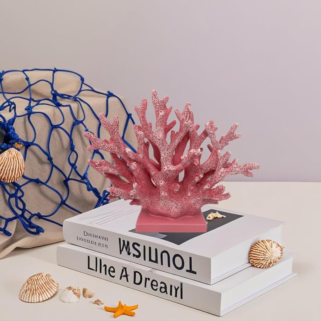 Resin coral sculpture on a table.